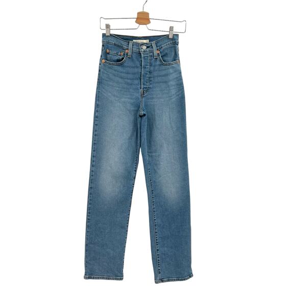 Levi's Ribcage Straight Jeans Full-Length Denim Medium Wash Blue Size 26 - Picture 2 of 15
